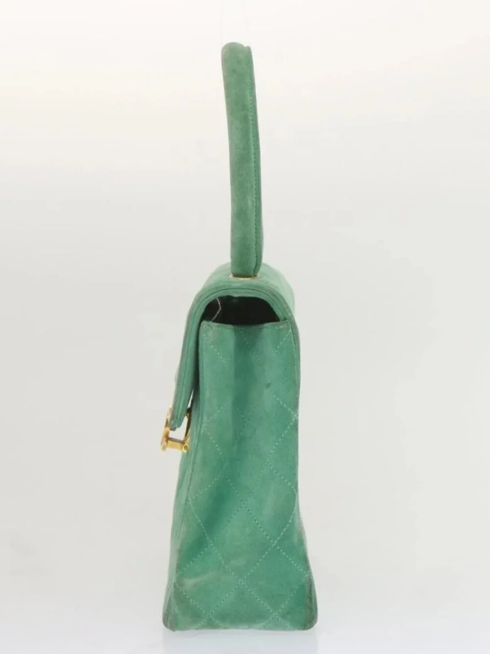 CHANEL Hand Bag Suede Green CC Auth 68731SAV